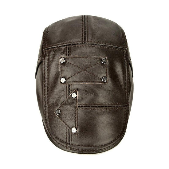 Casquette Plate en Cuir Pour Homme